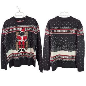 Death Row Records Black White Red Santa in Electric Chair Pull on Sweater L